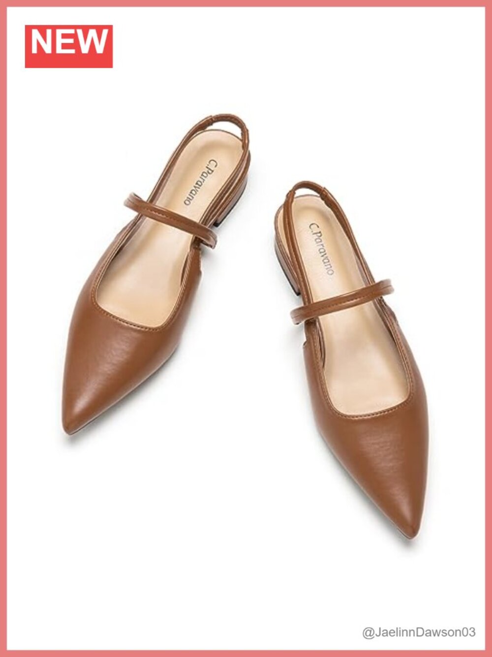 Slingback Flats for Women Pointed Toe Dressy Sandal Vegan Leather